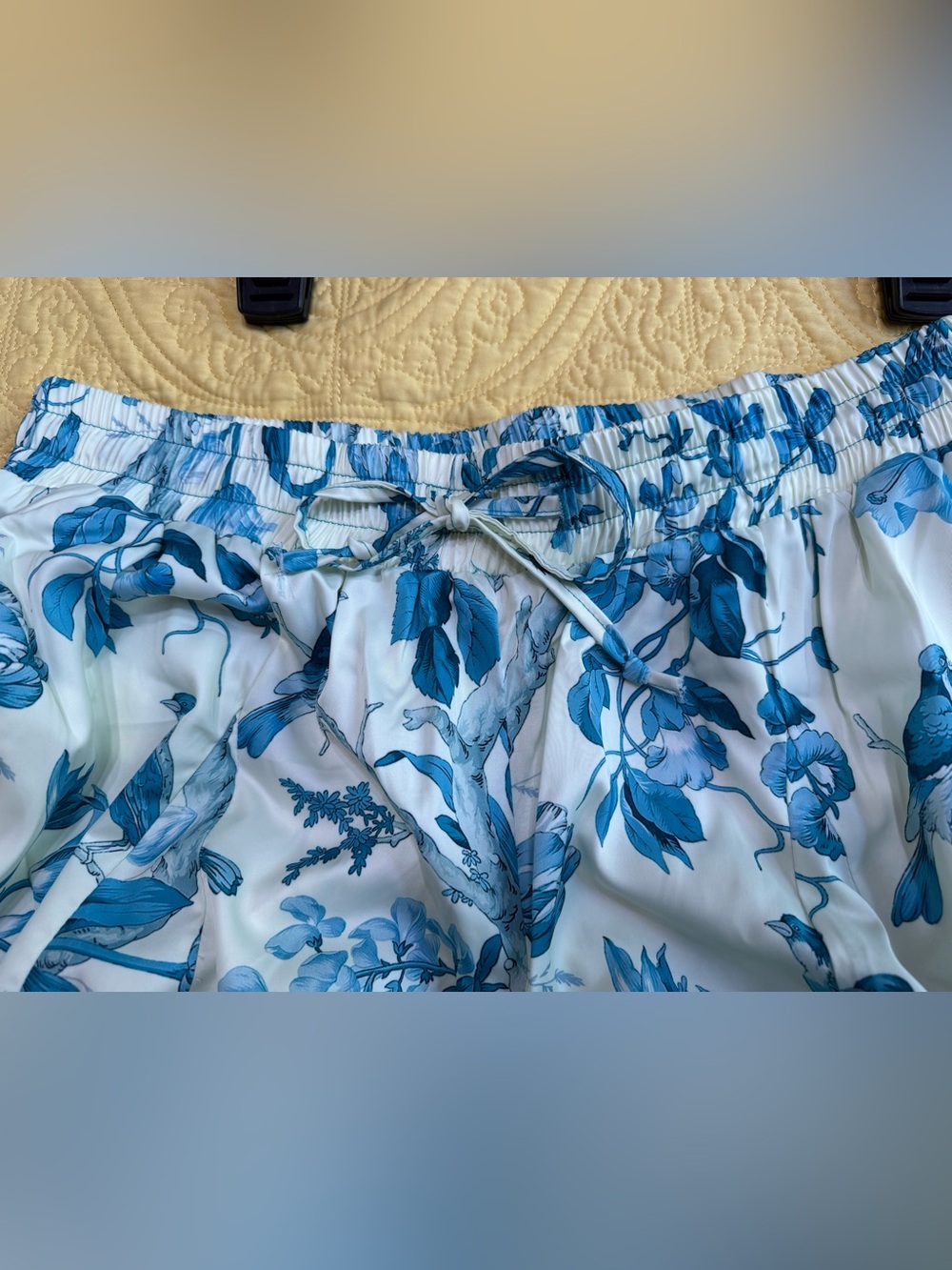 H245 NWT A Rare Bird OS Set Teal Blue Boho Velvet Top Floral Bird Wide Leg Pants - Picture 10 of 16